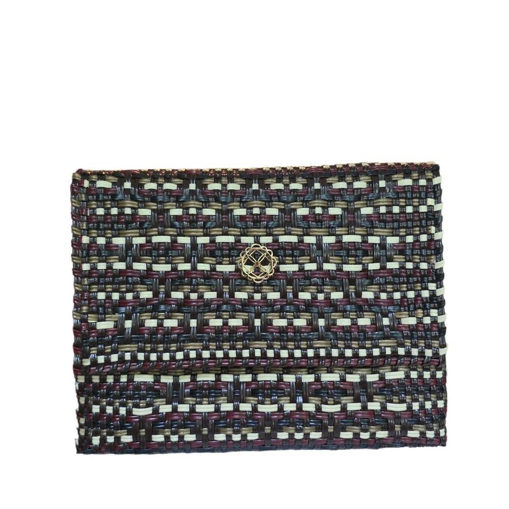 NEW LOLA'S BAG women's woven long braided strap crossbody bag in burgundy gold b